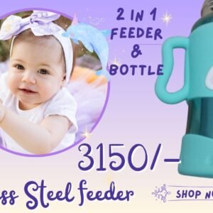 Stainless Steel Water Bottle and Steel Feeder -260 ml - 2 in 1  |  Safety material 0% BPA free | with Rubber cover