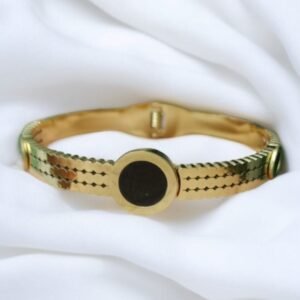 Titanium Bangle with Three Black Stone Stainless Steel Bracelet