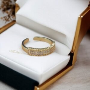 Gold Plated Ring with White Stones Adjustable Challa & Ring