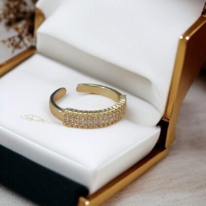 Gold Plated Ring with White Stones Adjustable Challa & Ring