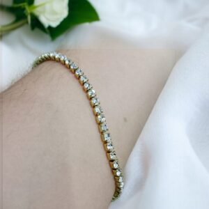 Gold Tone Metal Tennis Bracelet | Diamond Stone Bracelet for Women