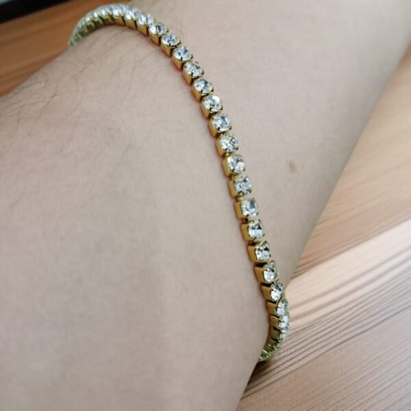 Gold Tone Metal Tennis Bracelet | Diamond Stone Bracelet for Women - Image 2
