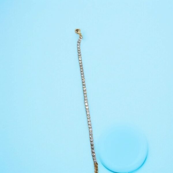 Gold Tone Metal Tennis Bracelet | Diamond Stone Bracelet for Women - Image 4