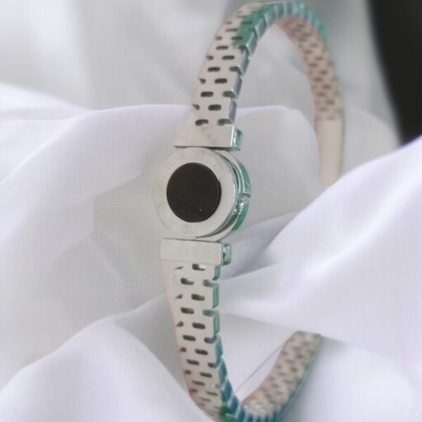 Diamond Titanium Bangle Stainless Steel Bracelet with Black Stone - Image 4