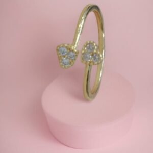 Double Heart Gold Ring Adjustable Twin Heart Ring | With Diamond Stones & Gold And Silver Colour