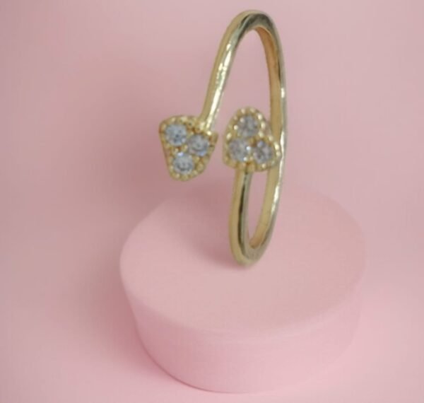 Double Heart Gold Ring Adjustable Twin Heart Ring | With Diamond Stones & Gold And Silver Colour