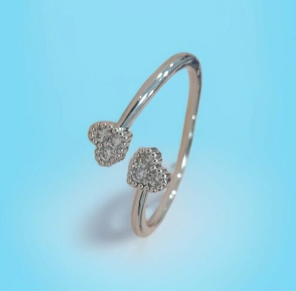 Double Heart Gold Ring Adjustable Twin Heart Ring | With Diamond Stones & Gold And Silver Colour - Image 3