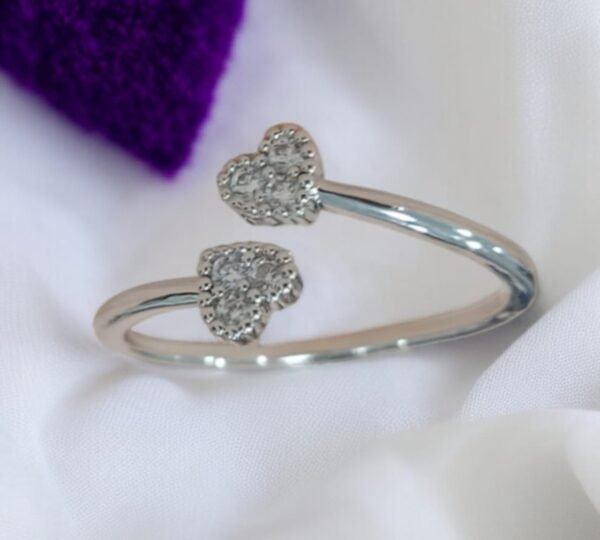 Double Heart Gold Ring Adjustable Twin Heart Ring | With Diamond Stones & Gold And Silver Colour - Image 4