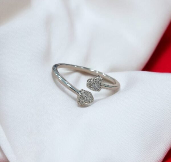 Double Heart Gold Ring Adjustable Twin Heart Ring | With Diamond Stones & Gold And Silver Colour - Image 5