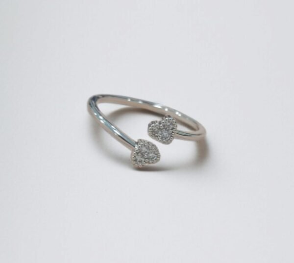 Double Heart Gold Ring Adjustable Twin Heart Ring | With Diamond Stones & Gold And Silver Colour - Image 6