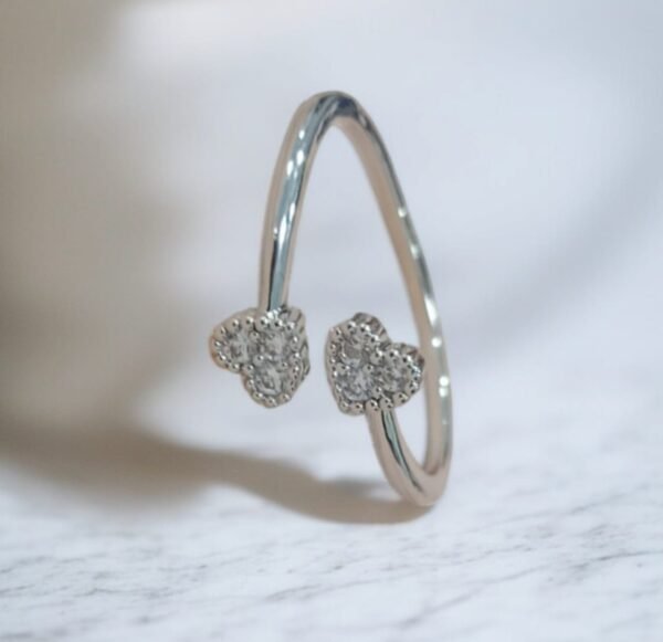 Double Heart Gold Ring Adjustable Twin Heart Ring | With Diamond Stones & Gold And Silver Colour - Image 7