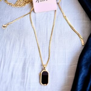 Square Necklace for Women | Korean Black Geometric Pendant Necklace Black & Gold