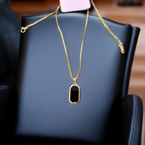 Square Necklace for Women | Korean Black Geometric Pendant Necklace Black & Gold - Image 2