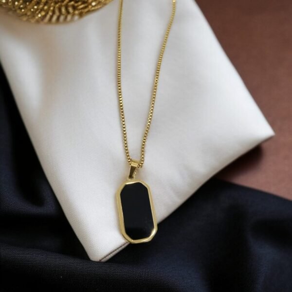 Square Necklace for Women | Korean Black Geometric Pendant Necklace Black & Gold - Image 3