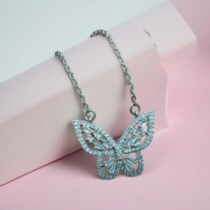 Flash Diamond Butterfly Necklace for Women with Silver Color