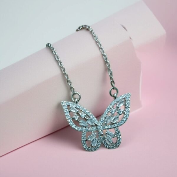 Flash Diamond Butterfly Necklace for Women with Silver Color