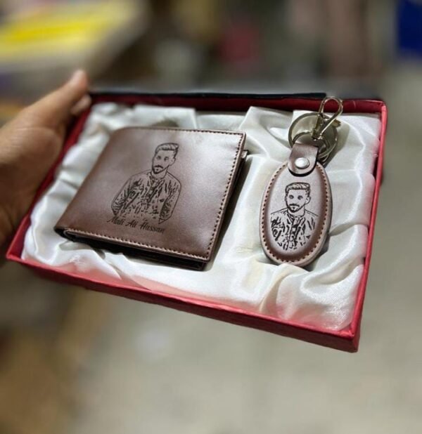 Customised Leather wallet Set With Sketch - Image 3