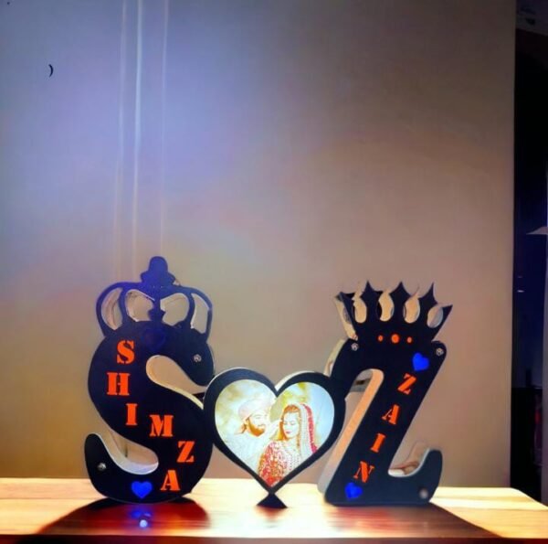 Customised LED Wooden Double Alphabet Name With Picture 12 by 18 - Image 2