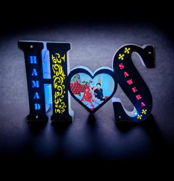 Customised LED Wooden Double Alphabet Name With Picture 12 by 18 - Image 3