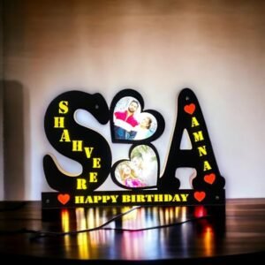 Customised LED Wooden Double Alphabet Name With Picture 12 by 18