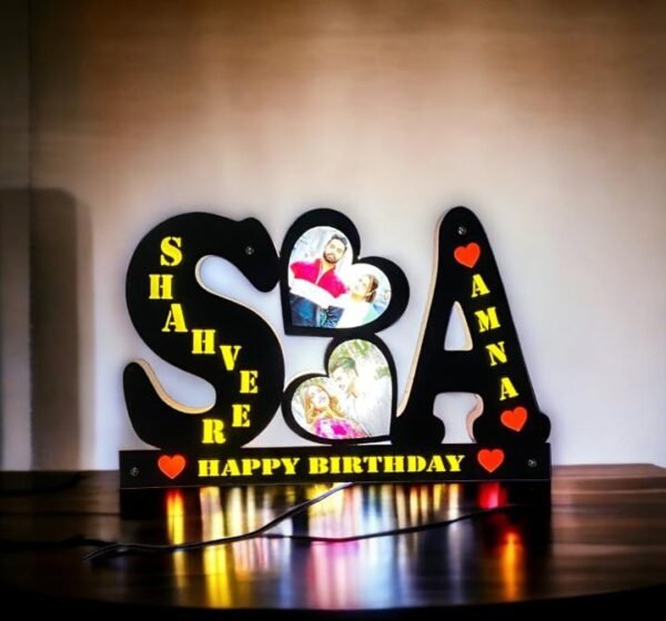 Customised LED Wooden Double Alphabet Name With Picture 12 by 18