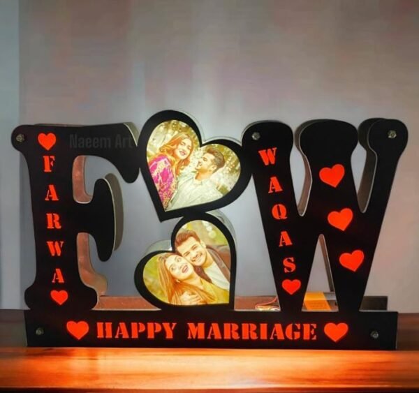 Customised LED Wooden Double Alphabet Name With Picture 12 by 18 - Image 4
