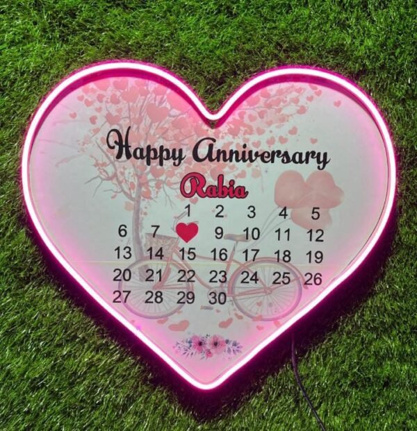 Customised Wooden Neon Heart Calendar - Image 3